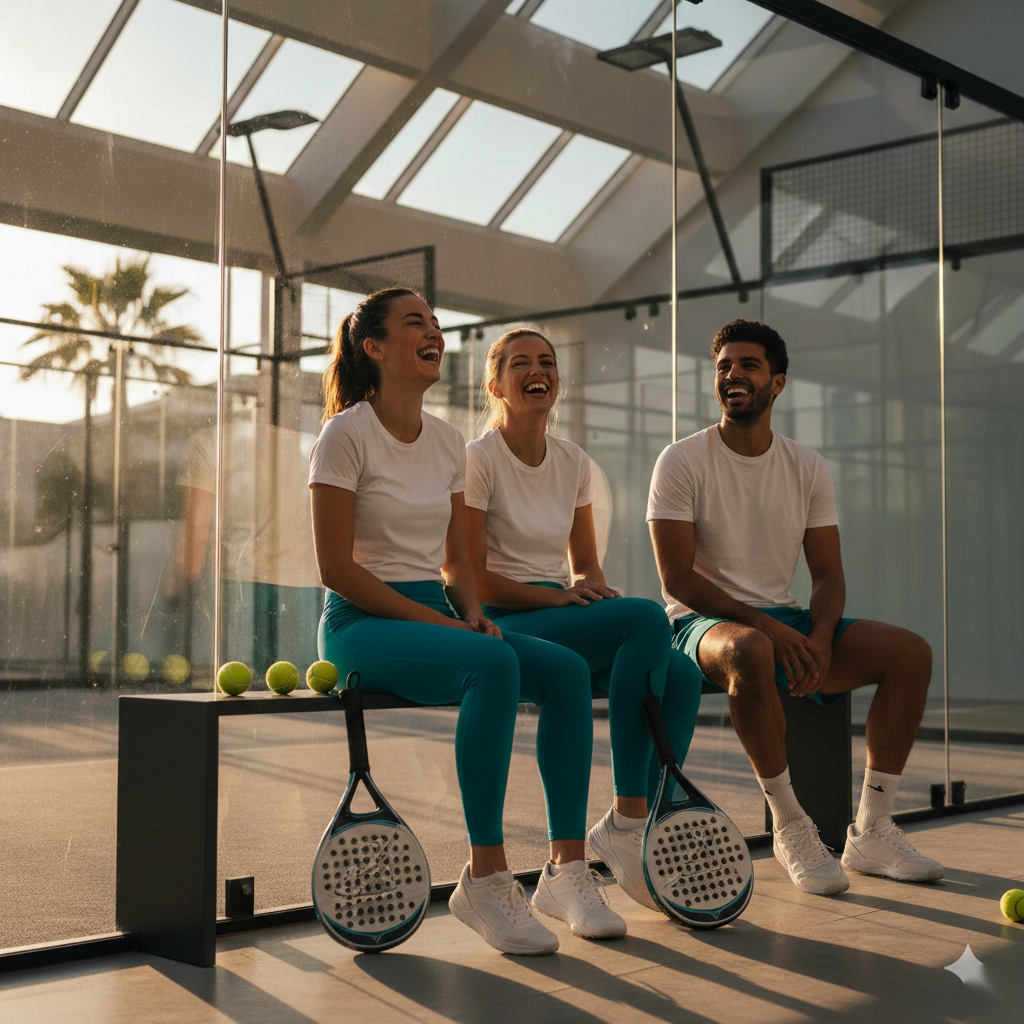 Friends enjoying padel