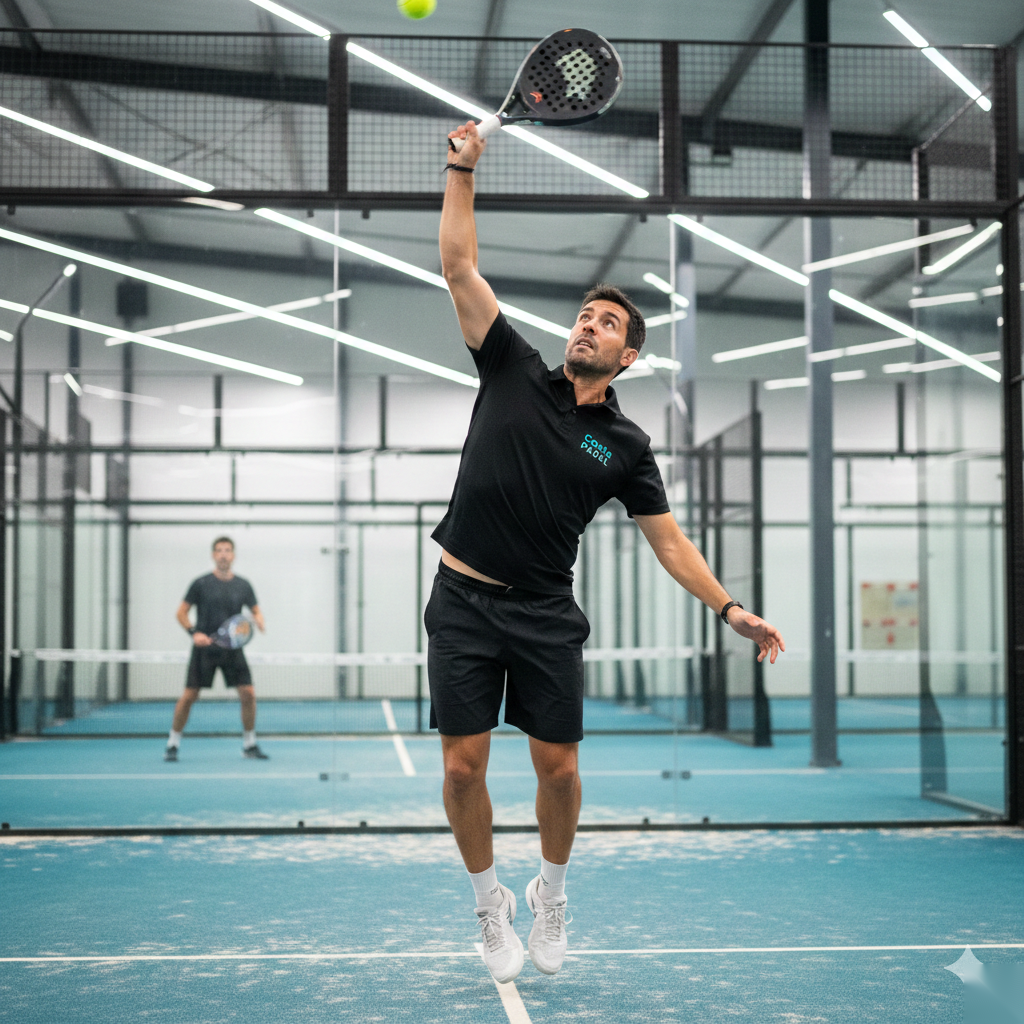 Padel player jumping smash